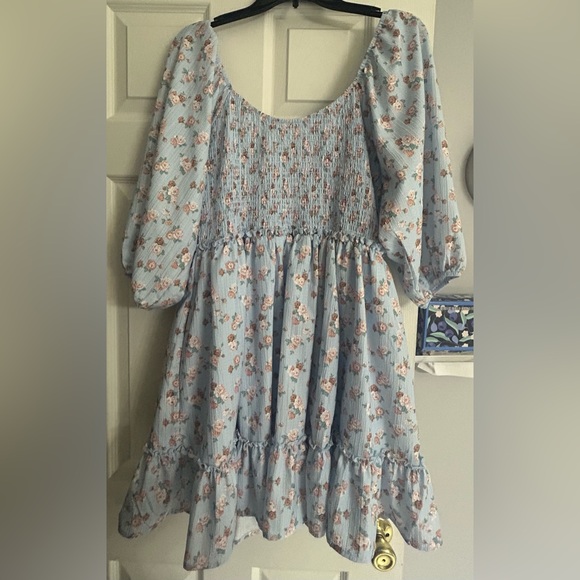 Altar'd State Dresses & Skirts - Altar'd State Floral Blue Ruffled Tiered Sundress with Bishop Sleeves XL